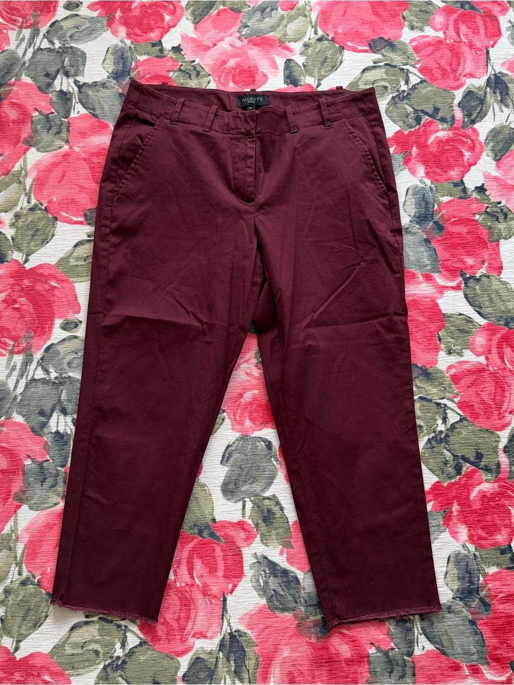 Talbots Petite Wine-Red Cropped Chinos NWOT